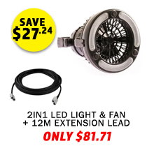 2in1 LED Light & Fan + 12m Extension Lead