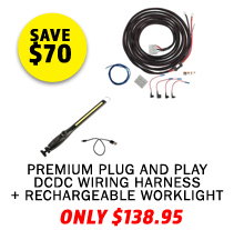 Premium Plug and Play DCDC Wiring Harness + Rechargeable Lithium LED Worklight
