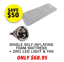 Self-Inflating Foam Mattress - Single + 2in1 LED Light & Fan