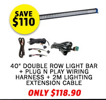 40 Single Row Light Bar + Plug N Play Wiring Harness + 2m Lighting Extension Cable