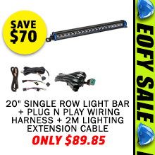 20 Single Row Light Bar + Plug N Play Wiring Harness + 2m Lighting Extension Cable