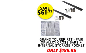 Grand Tourer RTT - Pair of Alloy Cross Bars + Grand Tourer Alloy Rooftop Tent Internal Storage Pocket