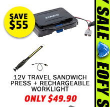12V Travel Sandwich Press + Rechargeable Lithium LED Worklight