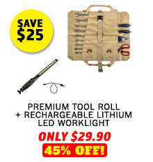 Premium Tool Roll + Rechargeable Lithium LED Worklight