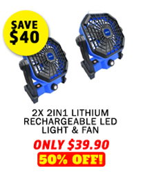 2x 2in1 Lithium Rechargeable LED Light & Fan