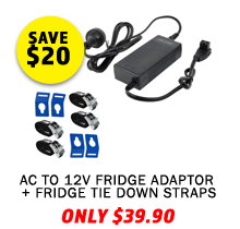 AC To 12V Fridge Adaptor + Fridge Tie Down Straps - (4 Pack)