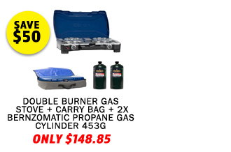 Gas Stove Double Burner + Gas Stove Double Burner - Carry Bag + 2x Bernzomatic Propane Gas Cylinder 453G