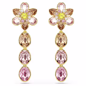 Idyllia drop earrings, Mixed cuts, Flower, Multicolored, Gold-tone plated