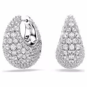 Sublima earrings, Large, White, Rhodium plated