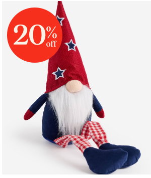 Americana Red Hat with Stars Shelf Sitter Plush Gnome