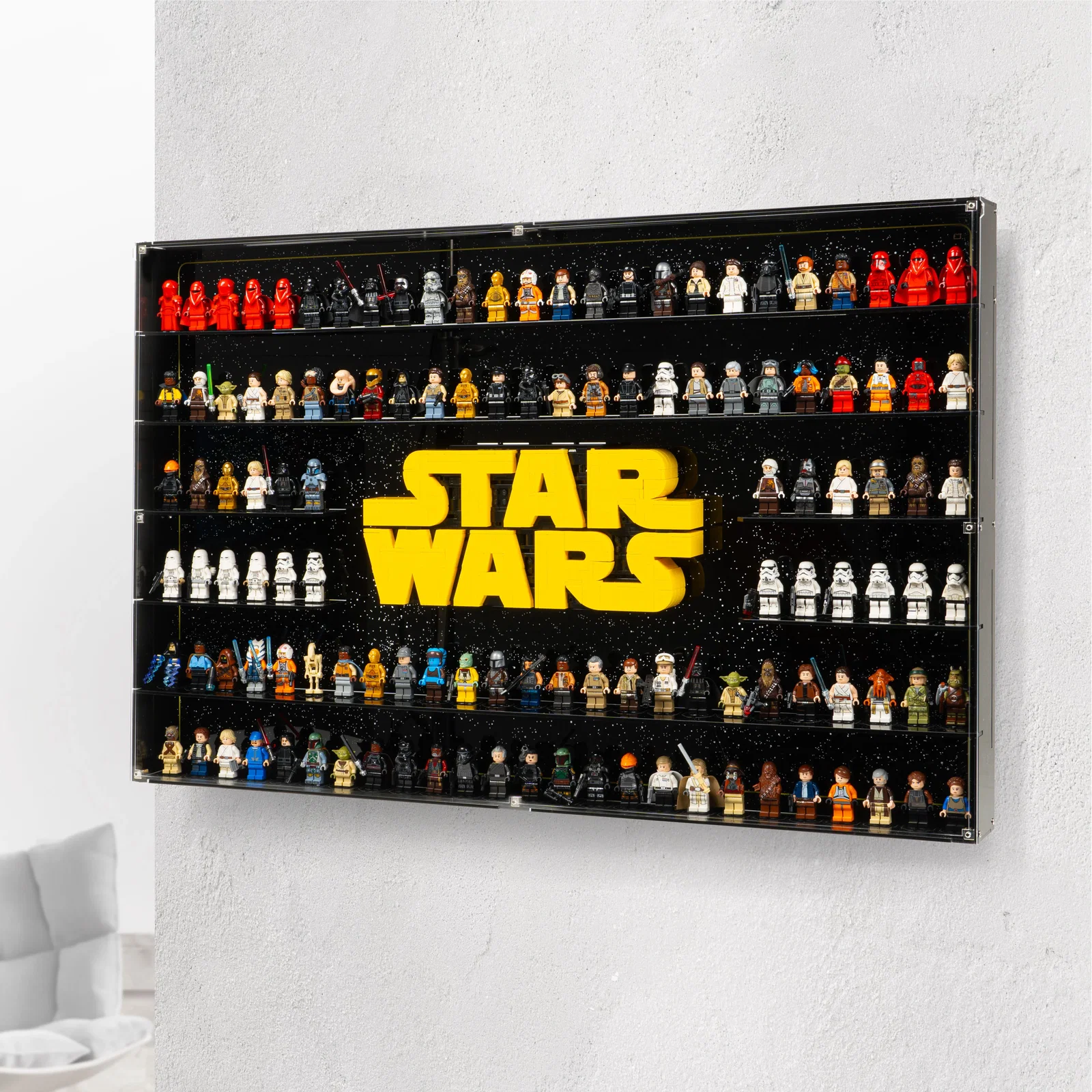 Image of Wall Mounted Display Case for LEGO® Star Wars: Brick-Built Star Wars Logo & 124 Minifigures (75407)