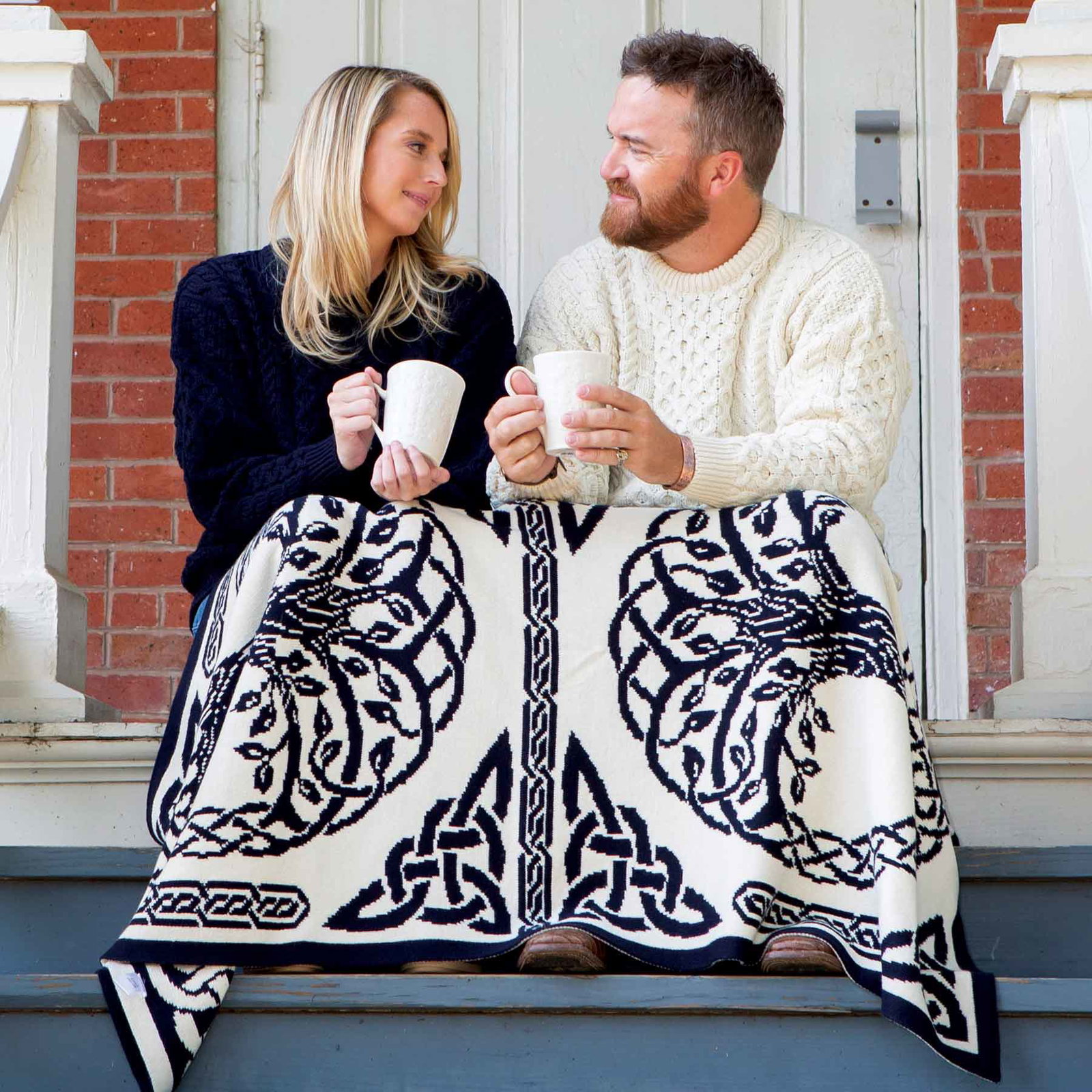 Image of Tree of Life Wool Throw Blanket- Navy