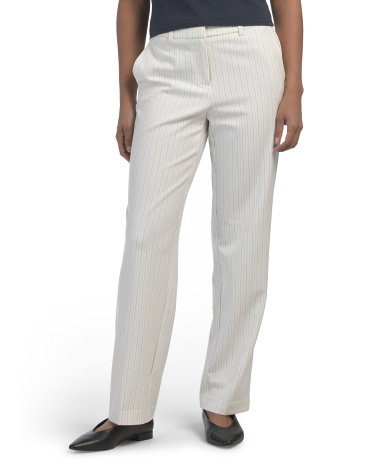 Straight Leg Pants for Women | Off White/Black | Size: 10 | Polyester/Spandex/Viscose