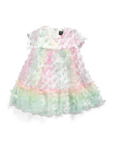 Girls Butterfly Tiered Dress | Rainbow | Size: 12 | Polyester
