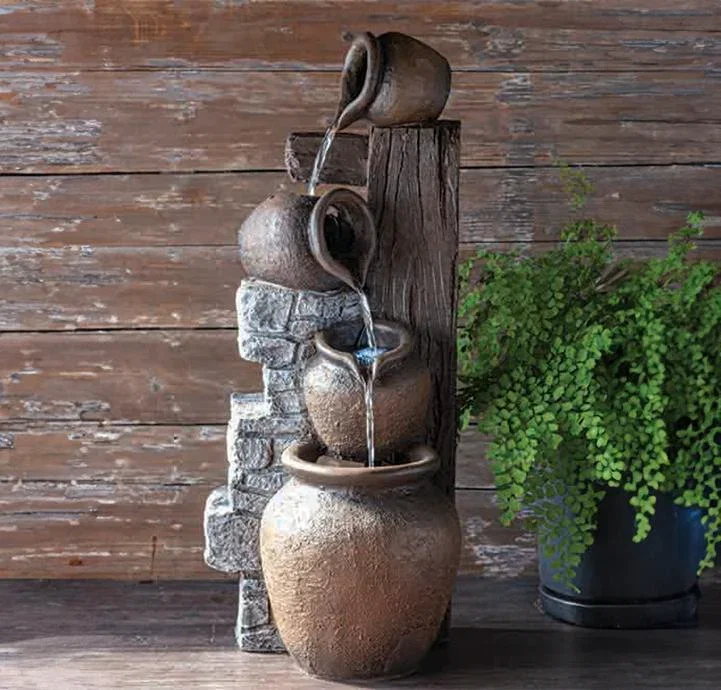 Image of Rustic Pot Tiered Waterfall Fountain || Brown Clay