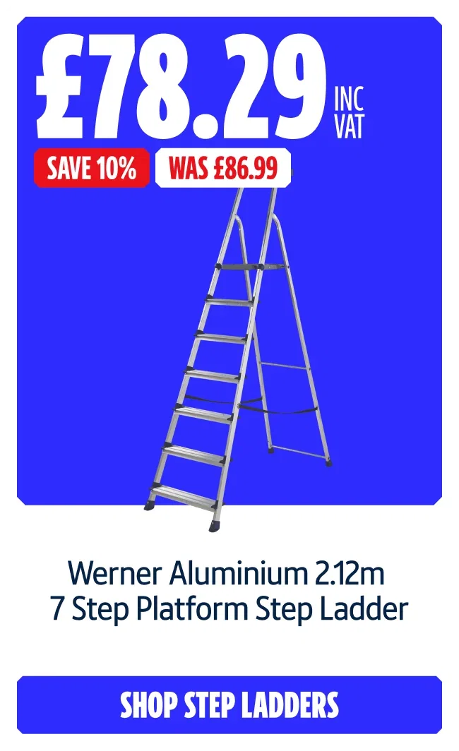 Save 10% on Werner Aluminium 2.12m 7 Step Platform Step Ladder. Now £78.29 Was £86.99. Shop Step Ladders.