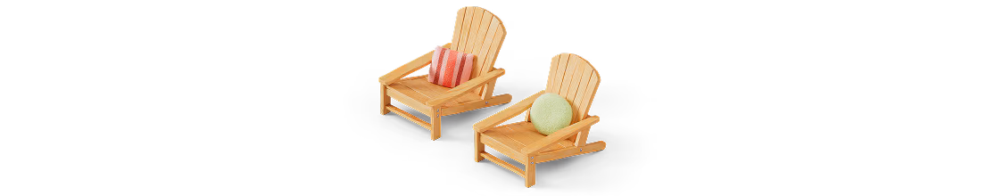An illustration of a pair of Adirondack chairs sitting side by side with a pillow on each of them.