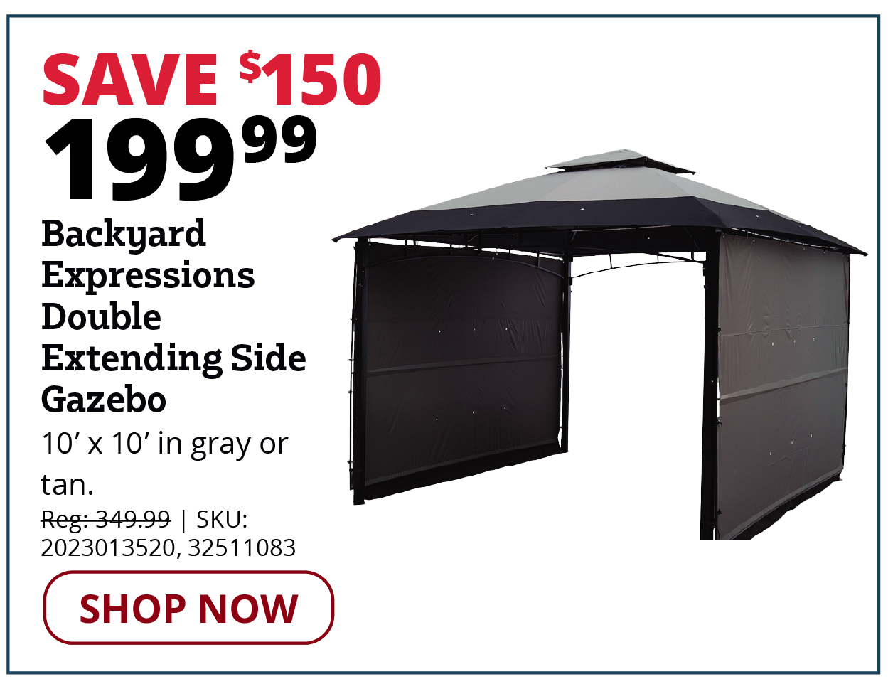 Backyard Expressions Double Extending Side Gazebo with Gray Canopy - 912300