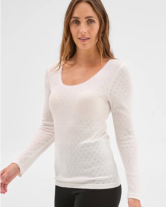 Long sleeve pointelle thermal top