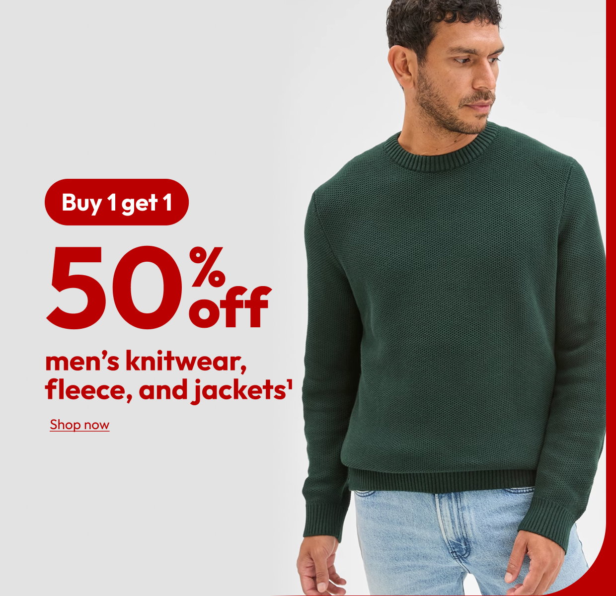 50% off men’s knitwear, fleece, and jackets1