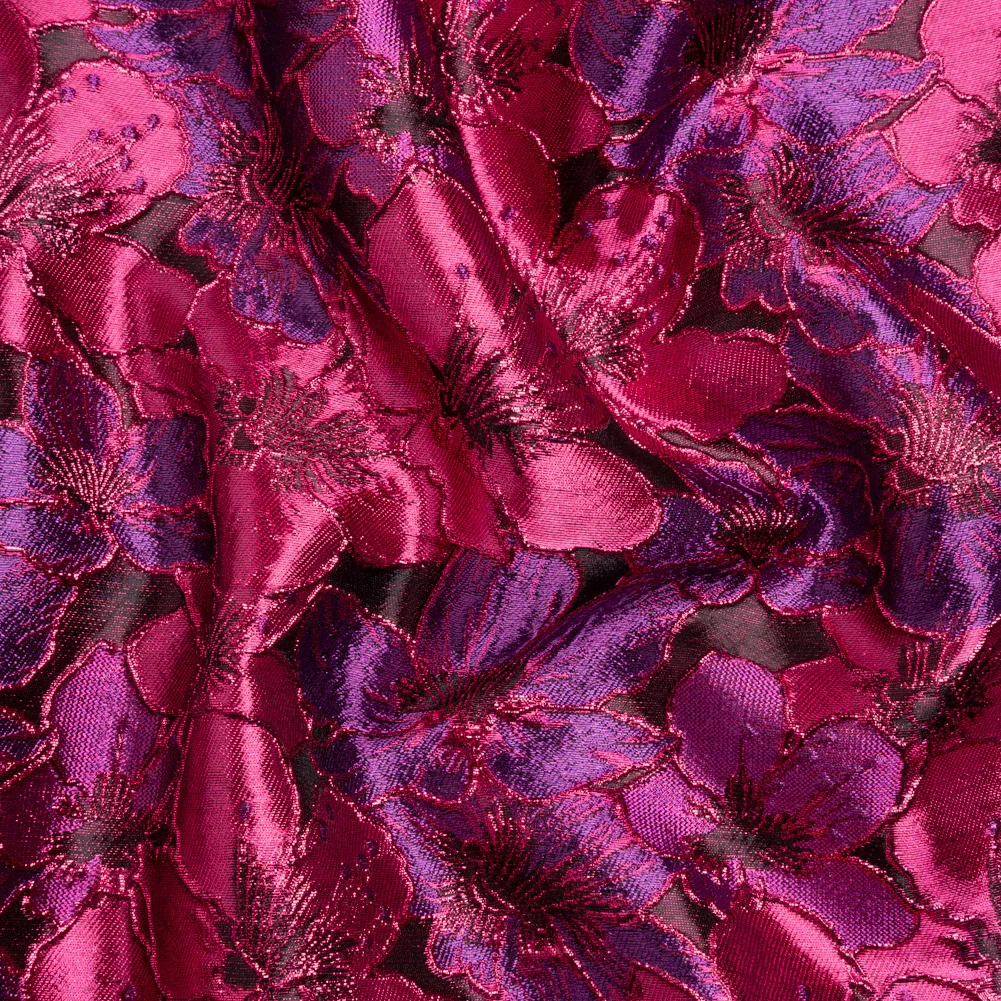 Image of Metallic Hot Pink and Purple Floral Frolic Luxury Brocade