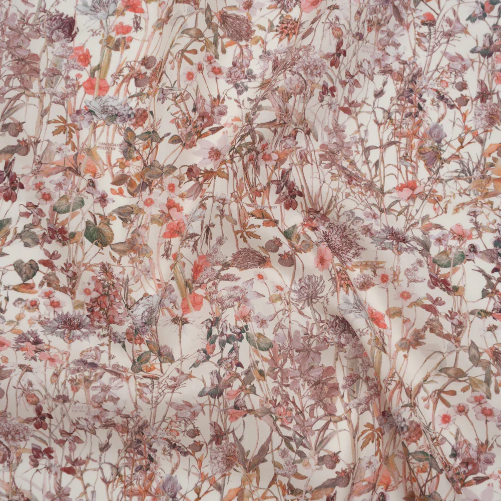 Image of Liberty Fabrics Tana Lawn® - Wild Flowers Light Pink - Rose Pink and Earthy Green Botanical Illustrations