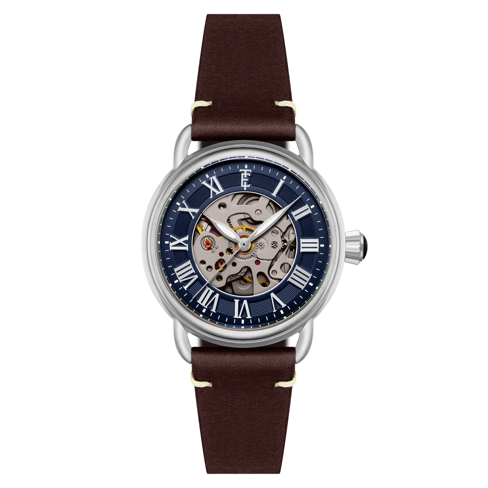 Image of Thomas Earnshaw Men's 40mm Investigator 40 Automatic Skeletonized Dial Leather Strap Watch