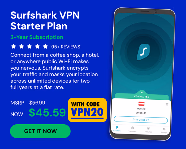 SurfShark VPN Starter Plan: 2-Yr Subscription