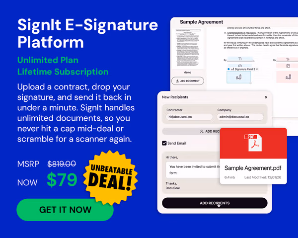 SignIt E-Signature Platform Unlimited Plan: Lifetime Subscription