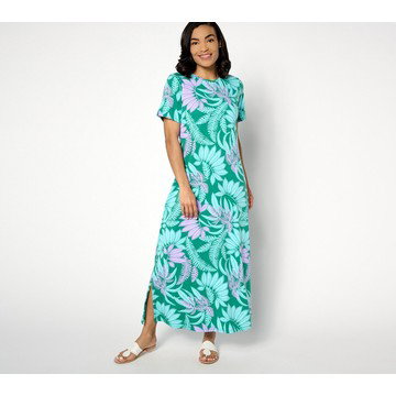 Denim & Co. Beach Regular Printed Jersey Short Slv Maxi Dress