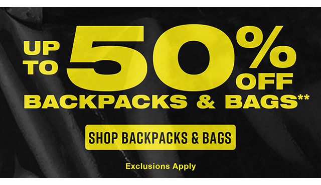 Up to 50 Percent Off Backpacks and Bags. Exclusions apply.