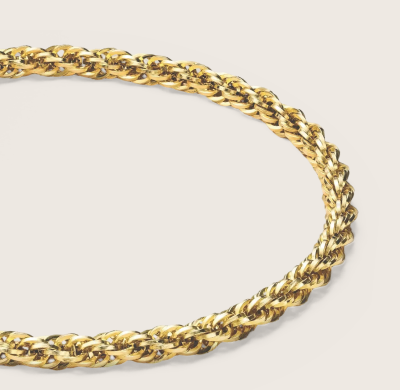 Hollow Yellow Gold Diamond-Cut Rope Chain Bracelet 