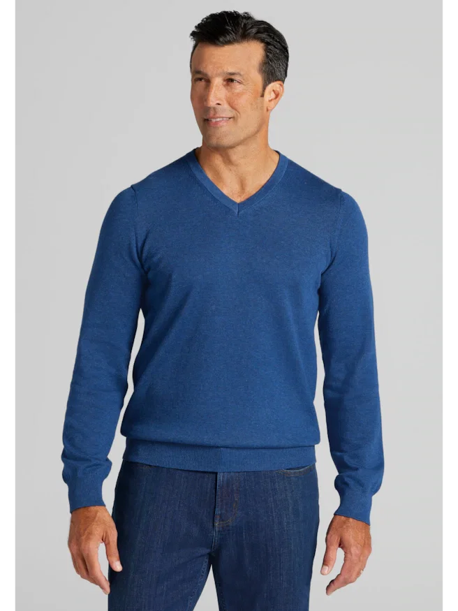Jos. A. Bank Tailored Fit Pima Cotton V-Neck Sweater
