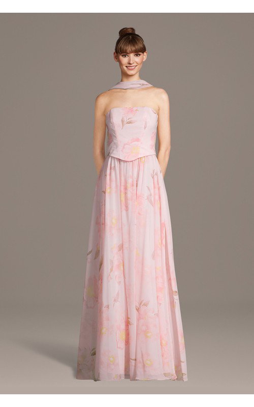 Floral Print Chiffon Faux Two-Piece A-Line Dress