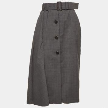 Grey Checked Wool Blend Asymme