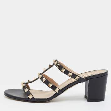 Rockstud Size 38.5 Black Leath