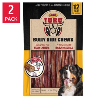 Cadet TORO Bully Hide Chews All-Natural Dog Chews 9-12-inch 12-count, 2-pack