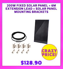 200W Fixed Solar Panel + 6m Extension Lead + Solar Panel Mounting Brackets