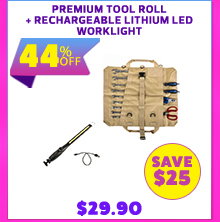 Premium Tool Roll + Rechargeable Lithium LED Worklight