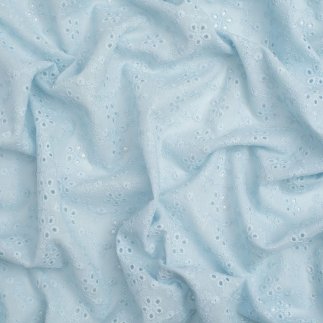 Broderie Anglaise Cotton Fabric Blue