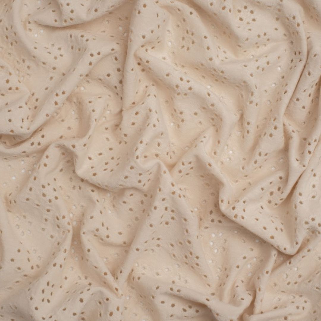 Minerva Core Range Embroidered Cotton Jersey Stretch Knit Fabric Stone