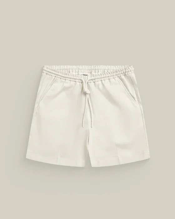 Stretch Cotton Drawstring Shorts in Off White