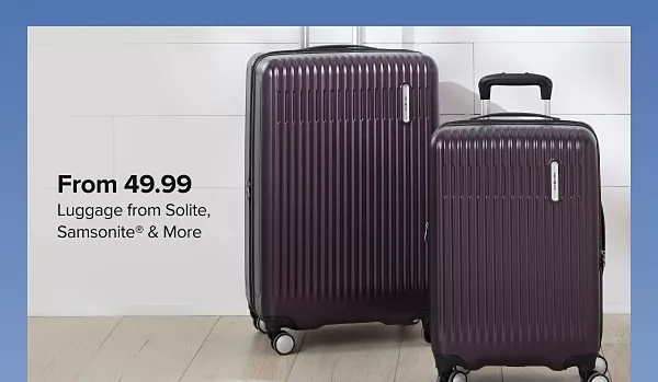 From 49.99 luggage from Solite, Samsonite and more. A matching purple set of luggage.