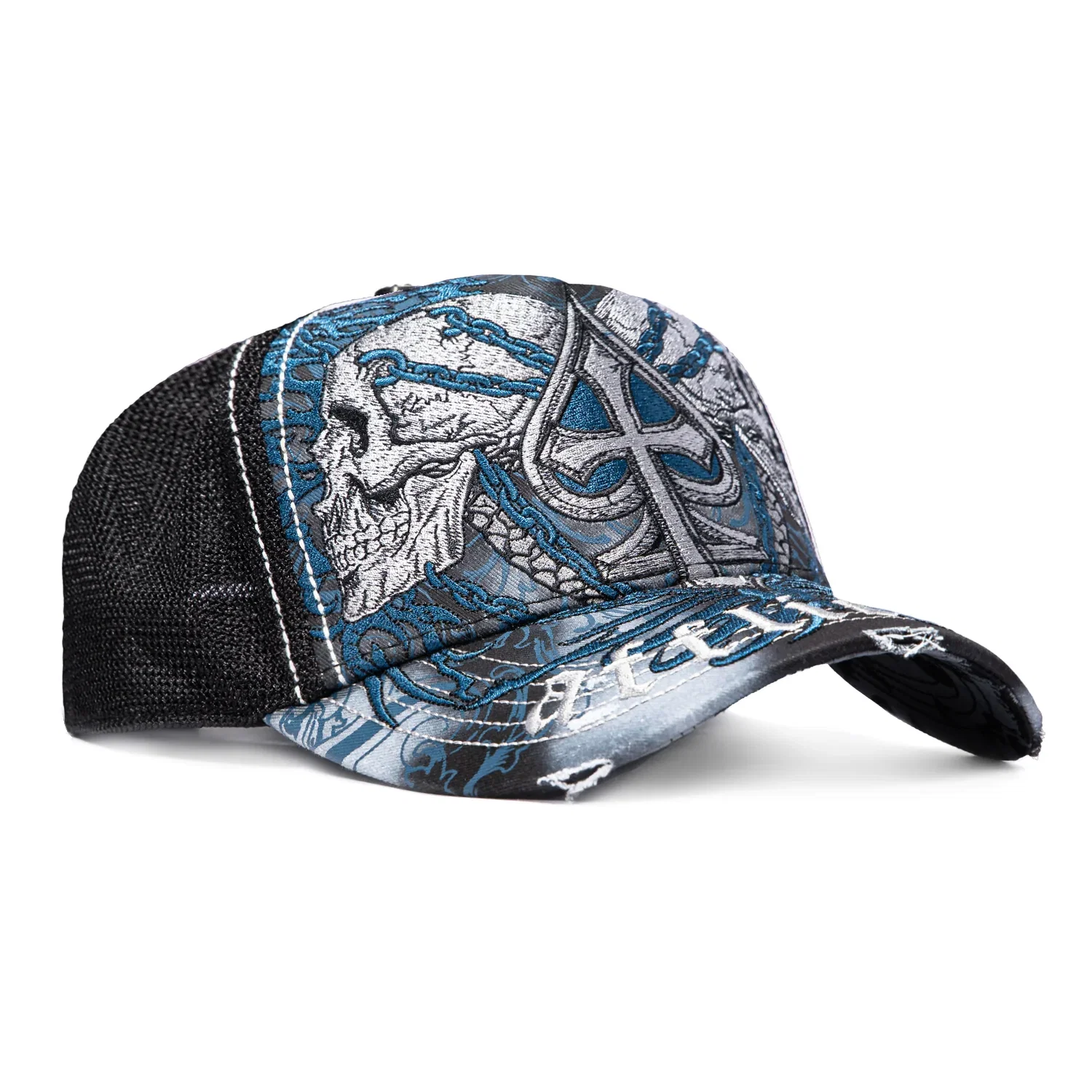 Image of Affliction Charred Martyr Trucker Snapback Hat - Blue, Black