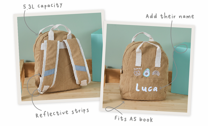 Personalised Breakfast Club Mini Caramel Cord Backpack