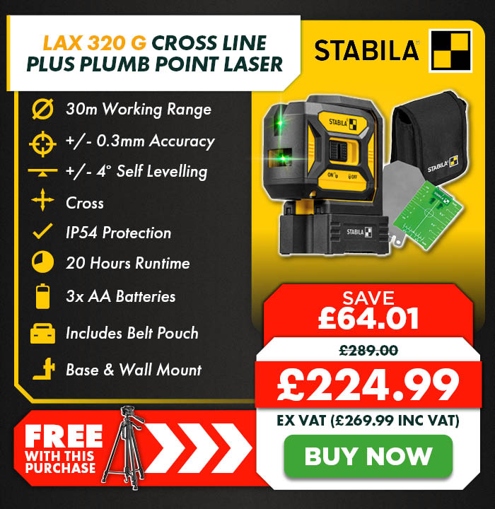Stabila LAX 320 G Cross Line Plus Plumb Point Laser, Base, Wall Mount & Belt Pouch