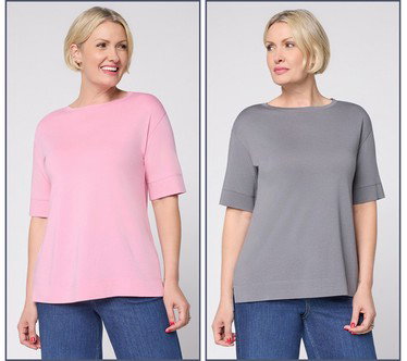 LOGO Principles by Lori Goldstein 2 Pack Elbow Sleeve Tees
