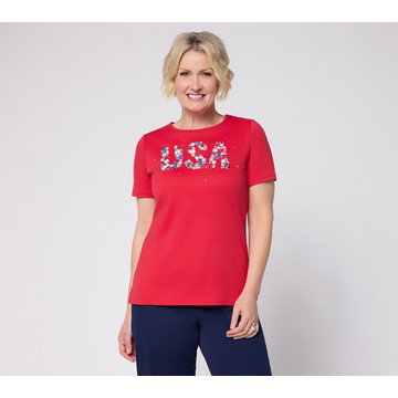 Quacker Factory Red, White and You Short Sleeve Top