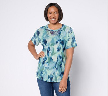 LOGO Layers by Lori Goldstein Print Mesh Tee and Solid Knit Tank Set
