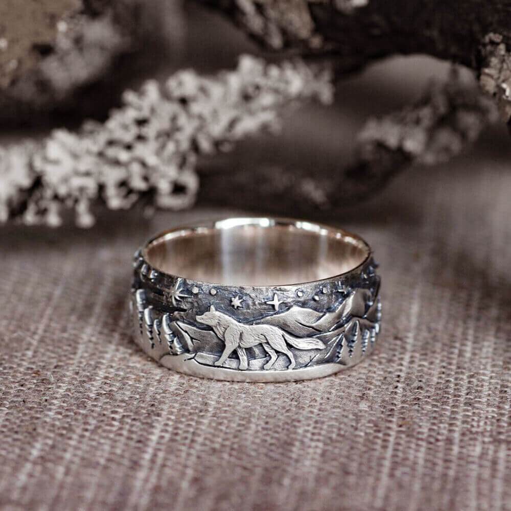 Image of Loyal Wolf Pattern Alloy Embossed Ring
